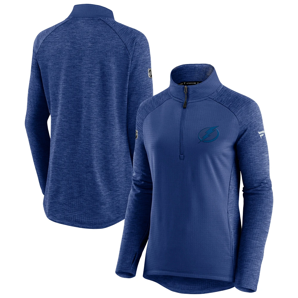 Women's Blue/Heathered Blue Tampa Bay Lightning Logo Authentic Pro Travel & Training Raglan Quarter-Zip Jacket