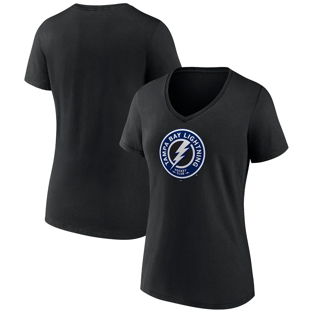 T-shirt noir à col en V avec logo alternatif du Lightning de Tampa Bay Fanatics pour femmes