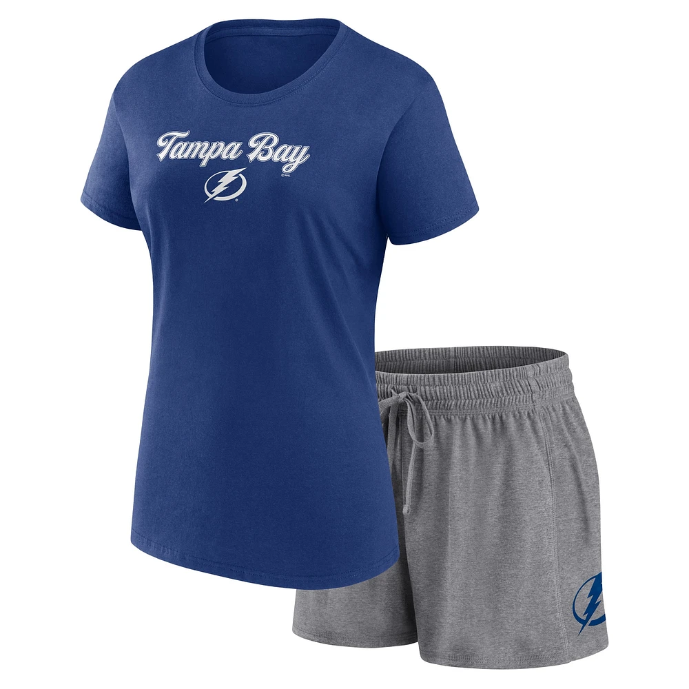 Women's Fanatics Blue/Gray Tampa Bay Lightning Script T-Shirt & Shorts Set