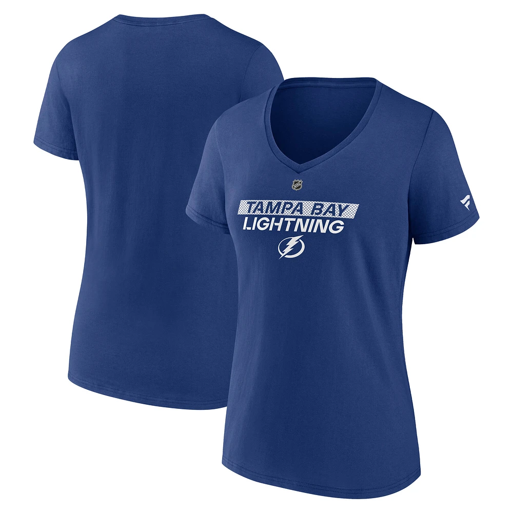 T-shirt à col en V authentique Pro Core bleu Tampa Bay Lightning Fanatics pour femme