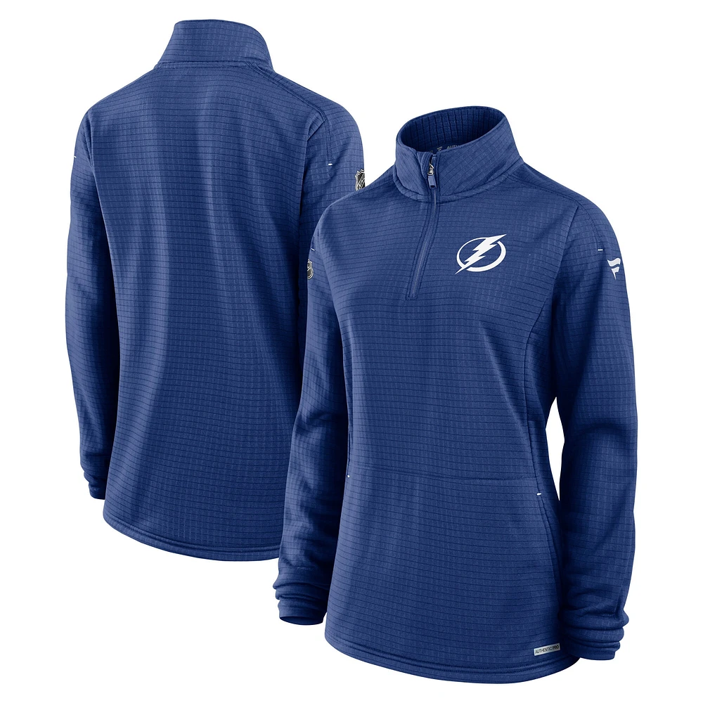 Haut à enfiler léger quart de zip bleu authentique Pro Rink Tampa Bay Lightning Fanatics pour femme