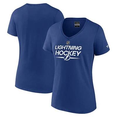 T-shirt à col en V Authentic Pro Fanatics pour femmes, bleu, Tampa Bay Lightning