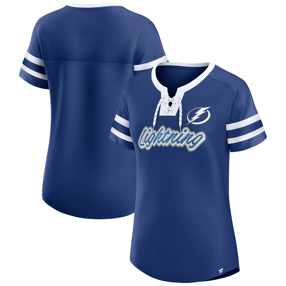 Women's Fanatics Blue Tampa Bay Lightning Iconic Athena Lace-Up T-Shirt