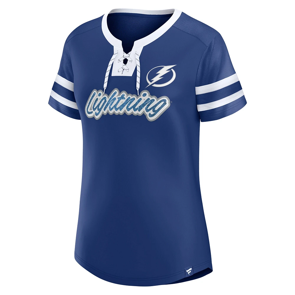 Women's Fanatics Blue Tampa Bay Lightning Iconic Athena Lace-Up T-Shirt