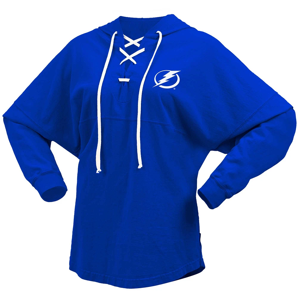 T-shirt à capuche manches longues et col en V Fanatics pour femmes, bleu, maillot Lightning de Tampa Bay