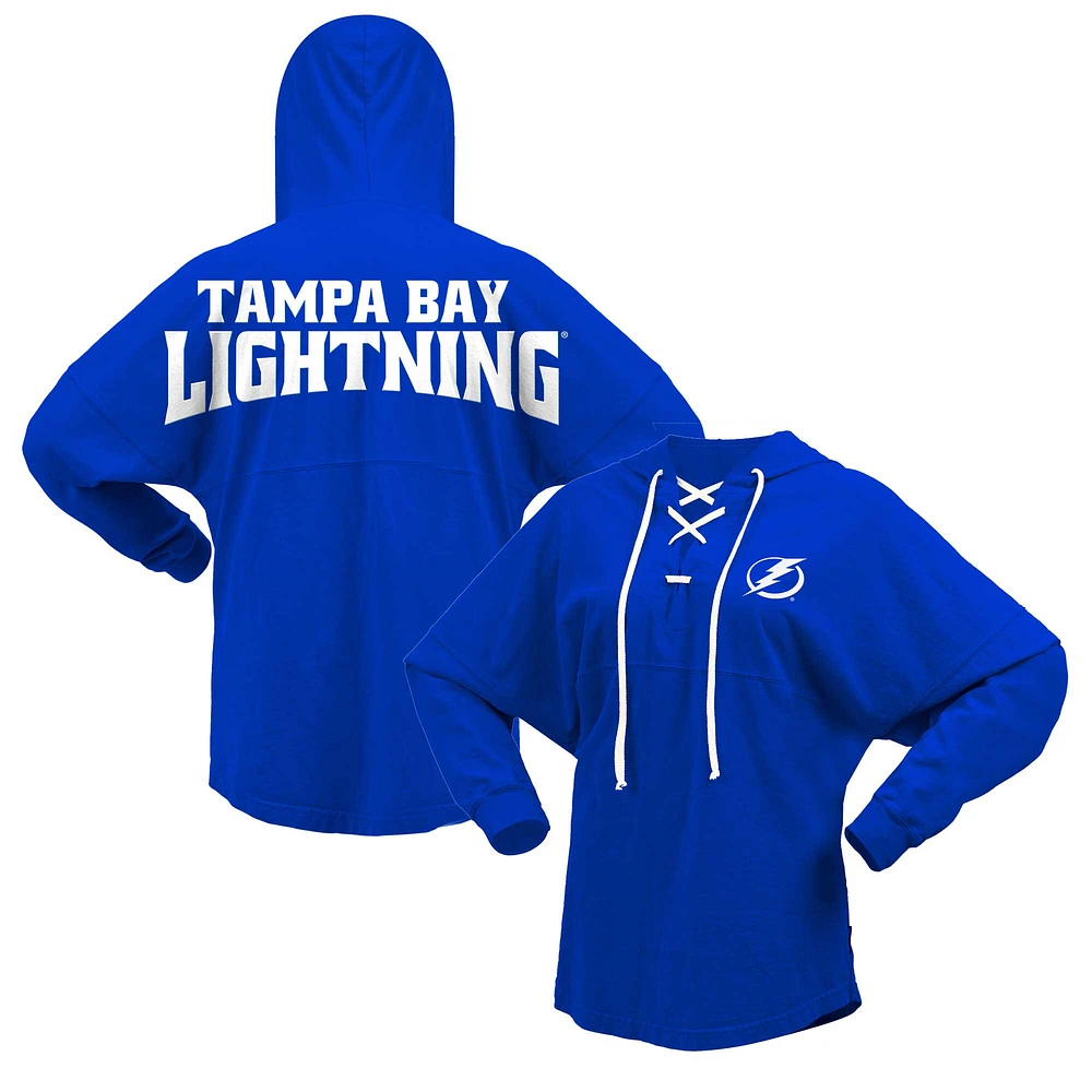 Women's Fanatics Blue Tampa Bay Lightning Jersey Lace-Up V-Neck Long Sleeve Hoodie T-Shirt