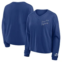 Women's Fanatics Blue Tampa Bay Lightning Oversized All Out Effort Long Sleeve Henley T-Shirt