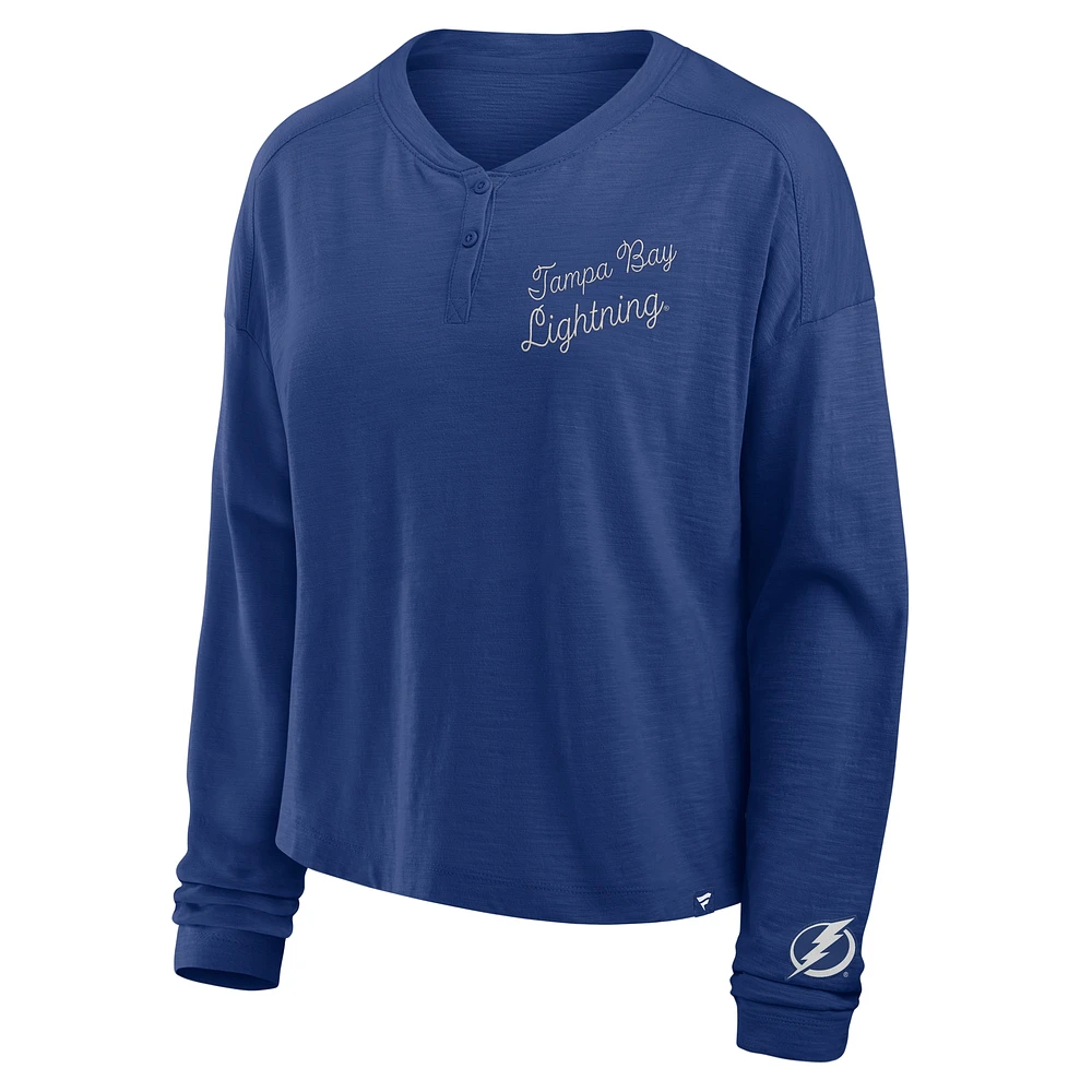 Women's Fanatics Blue Tampa Bay Lightning Oversized All Out Effort Long Sleeve Henley T-Shirt