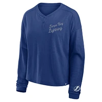 Women's Fanatics Blue Tampa Bay Lightning Oversized All Out Effort Long Sleeve Henley T-Shirt