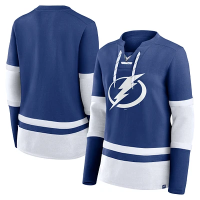 T-shirt à manches longues lacets bleu Tampa Bay Lightning Prime Time pour femme Fanatics