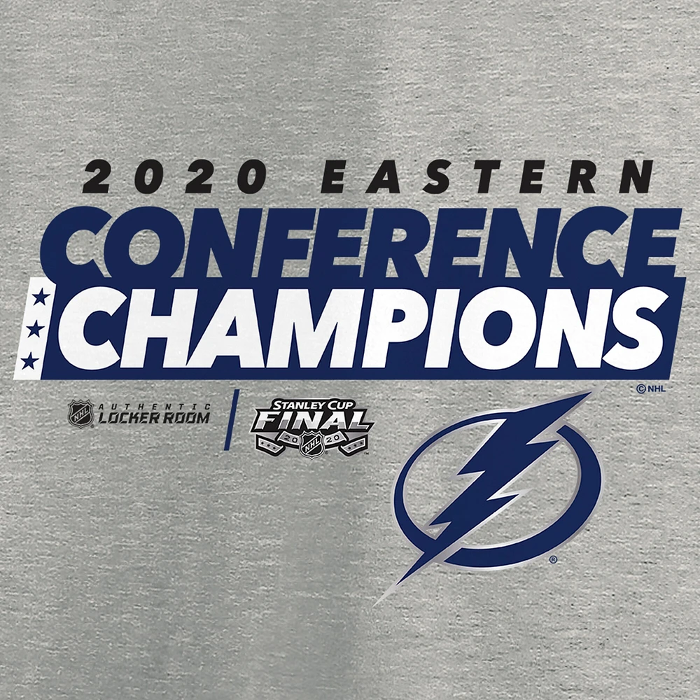 Fanatiques pour femmes de marque Tampa Bay Lightning 2020 Eastern Conference Champions - T-shirt à col en V scotché dans les vestiaires