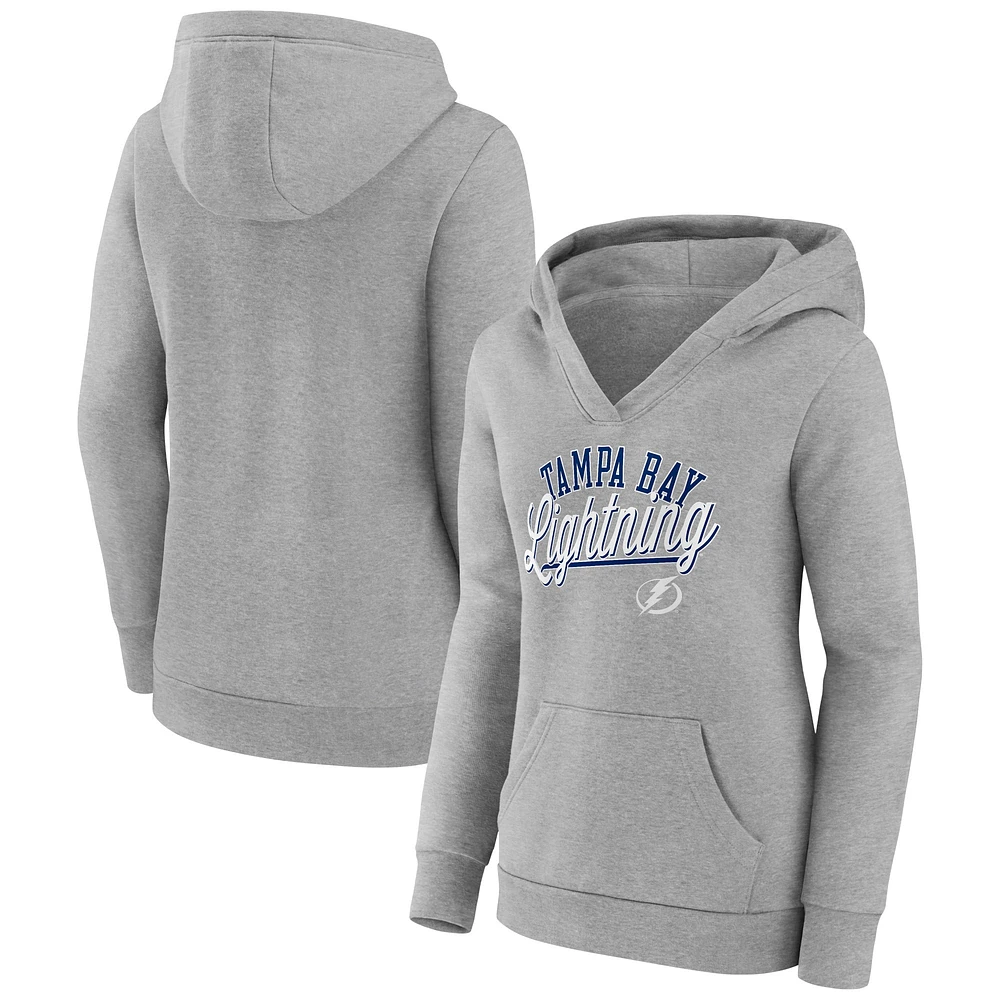 Sweat à capuche gris Fanatics Tampa Bay Lightning Simplicity Crossover col en V pour femmes