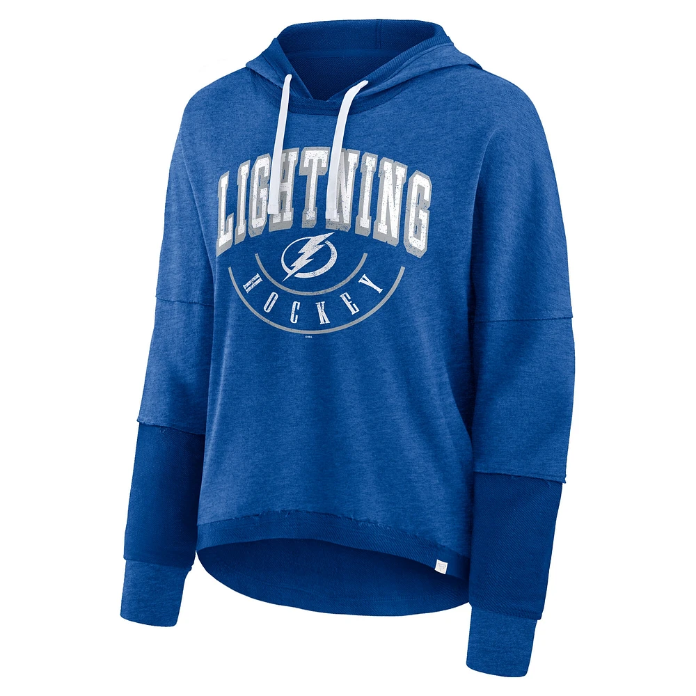 Women's Fanatics Heather Blue Tampa Bay Lightning Lux Lounge Helmet Arch Pullover Hoodie