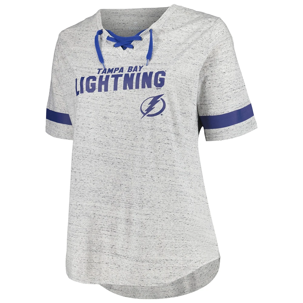 Women's Fanatics Heather Gray Tampa Bay Lightning Plus Lace-Up  T-Shirt