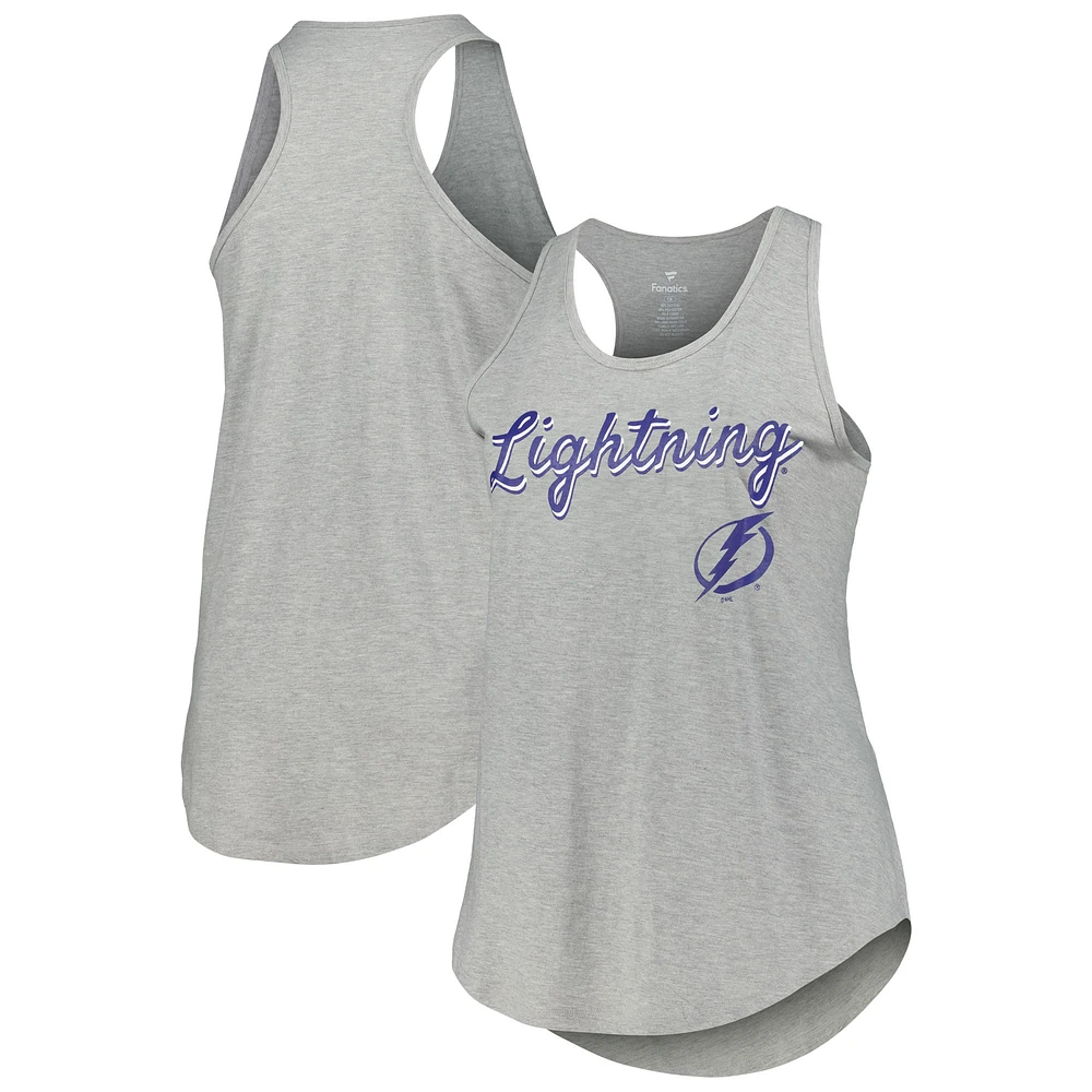 Débardeur à dos nageur Fanatics pour femmes gris chiné Tampa Bay Lightning grande taille