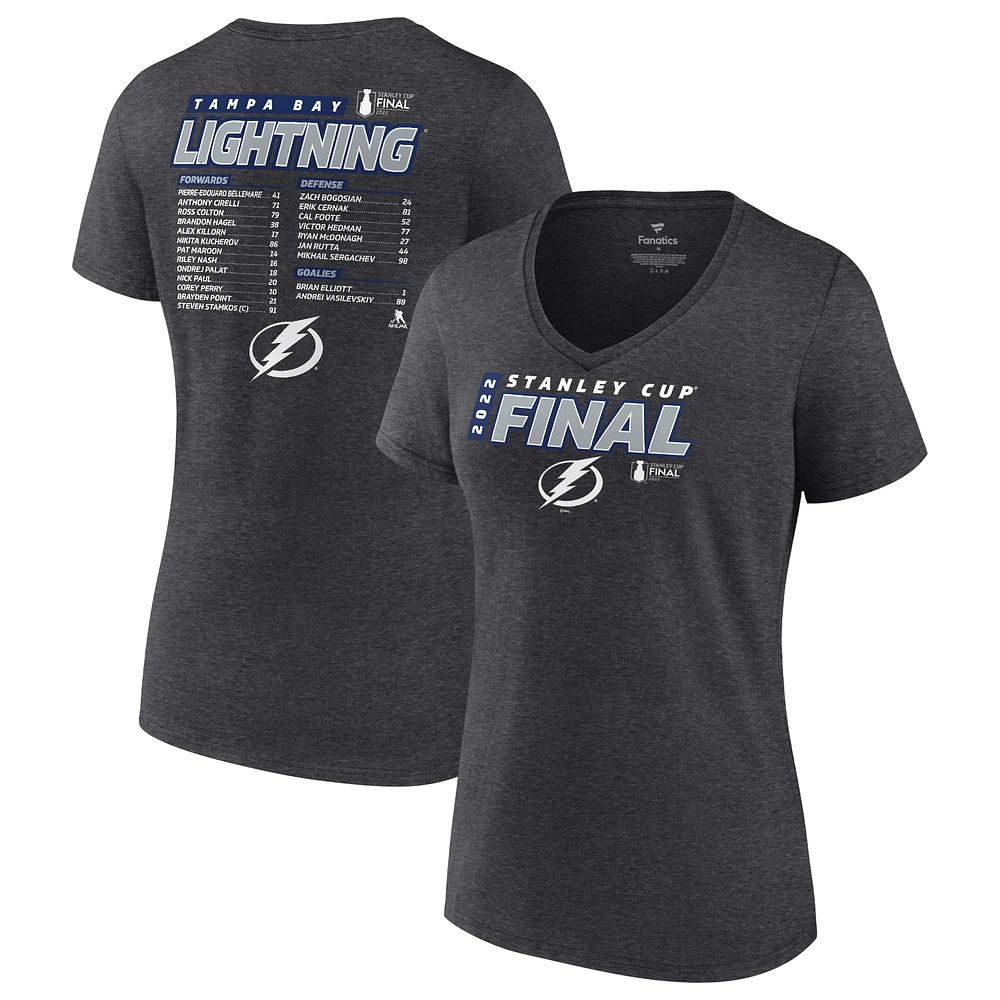 Women's Fanatics Heathered Charcoal Tampa Bay Lightning 2022 Stanley Cup Final Own Goal Roster V-Neck T-Shirt