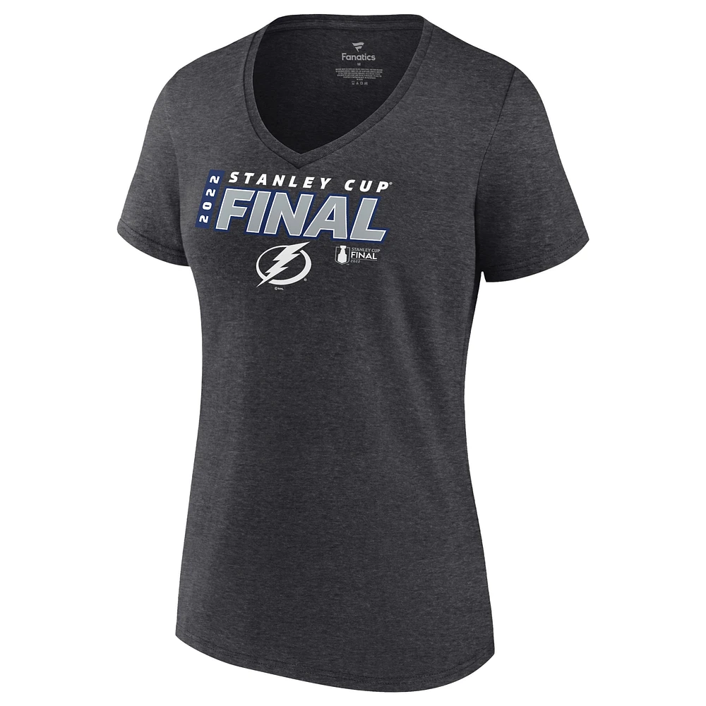 Women's Fanatics Heathered Charcoal Tampa Bay Lightning 2022 Stanley Cup Final Own Goal Roster V-Neck T-Shirt