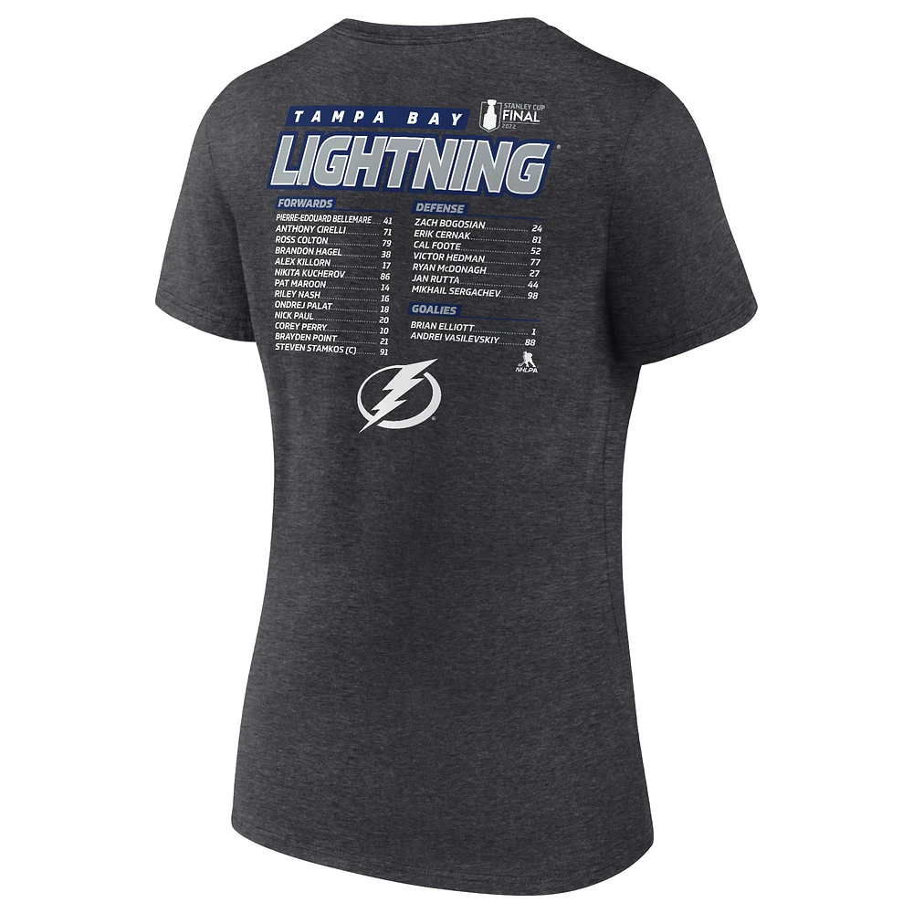 Women's Fanatics Heathered Charcoal Tampa Bay Lightning 2022 Stanley Cup Final Own Goal Roster V-Neck T-Shirt