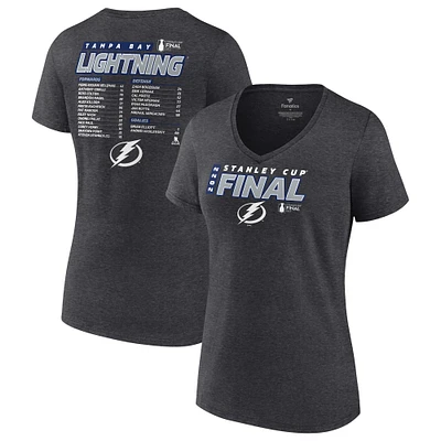 T-shirt à col en V pour femmes Fanatics Heathered Charcoal du Lightning de Tampa Bay 2022, liste buts contre son camp la finale Coupe Stanley