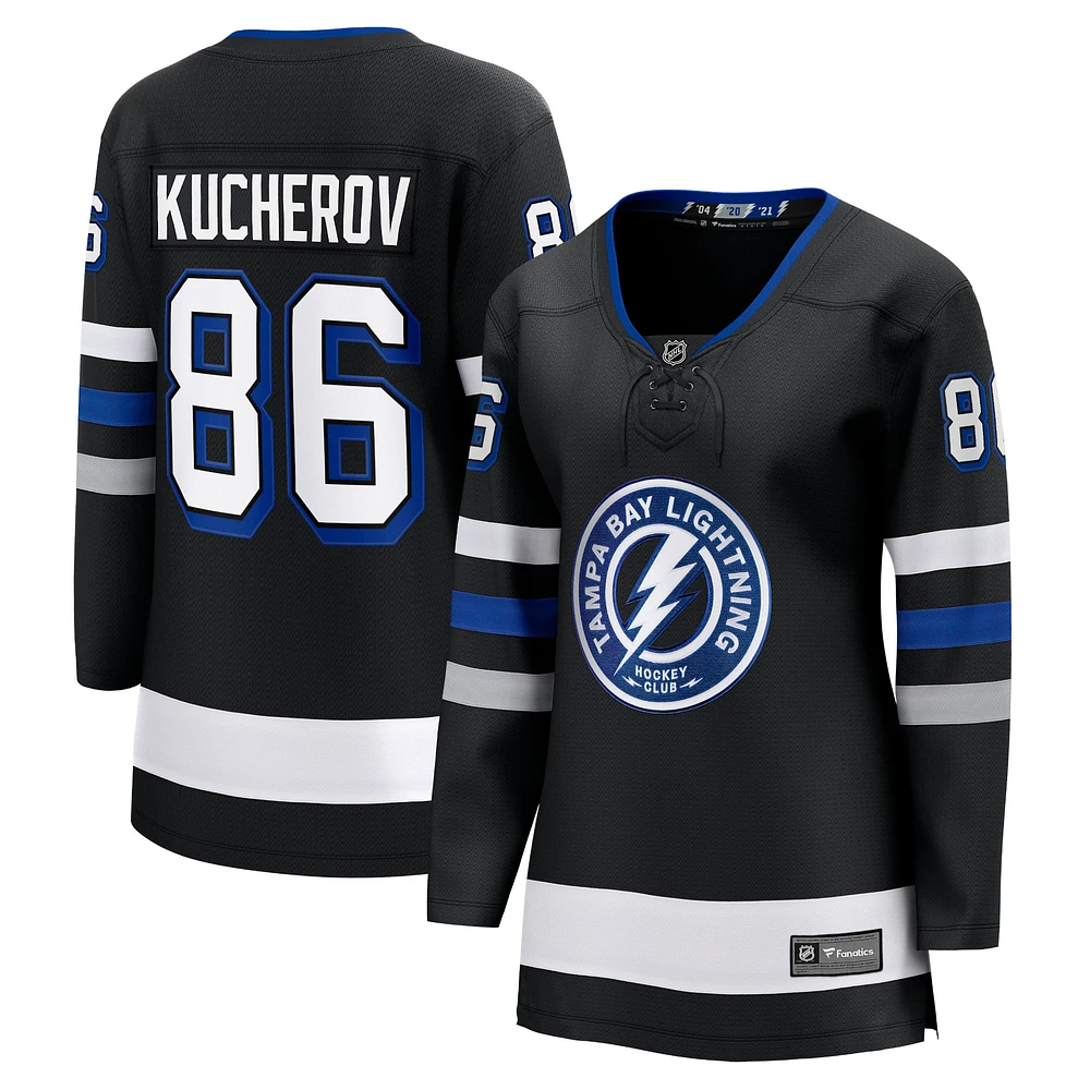 Maillot de joueur suppléant Premier Breakaway du Lightning Tampa Bay Fanatics Nikita Kucherov noir pour femmes