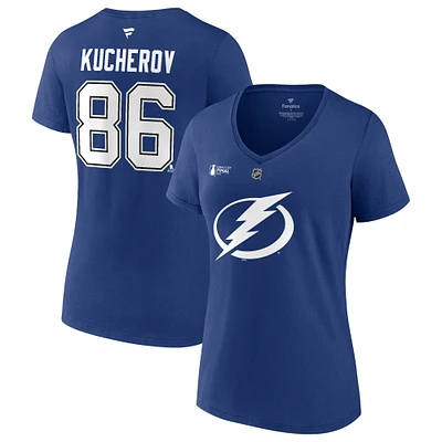 Women's Fanatics Nikita Kucherov Blue Tampa Bay Lightning 2022 Stanley Cup Final Authentic Stack Name & Number V-Neck T-Shirt