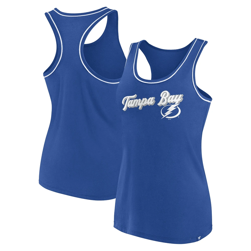 Débardeur à col rond et dos nageur avec logo Fanatics Royal Tampa Bay Lightning pour femmes