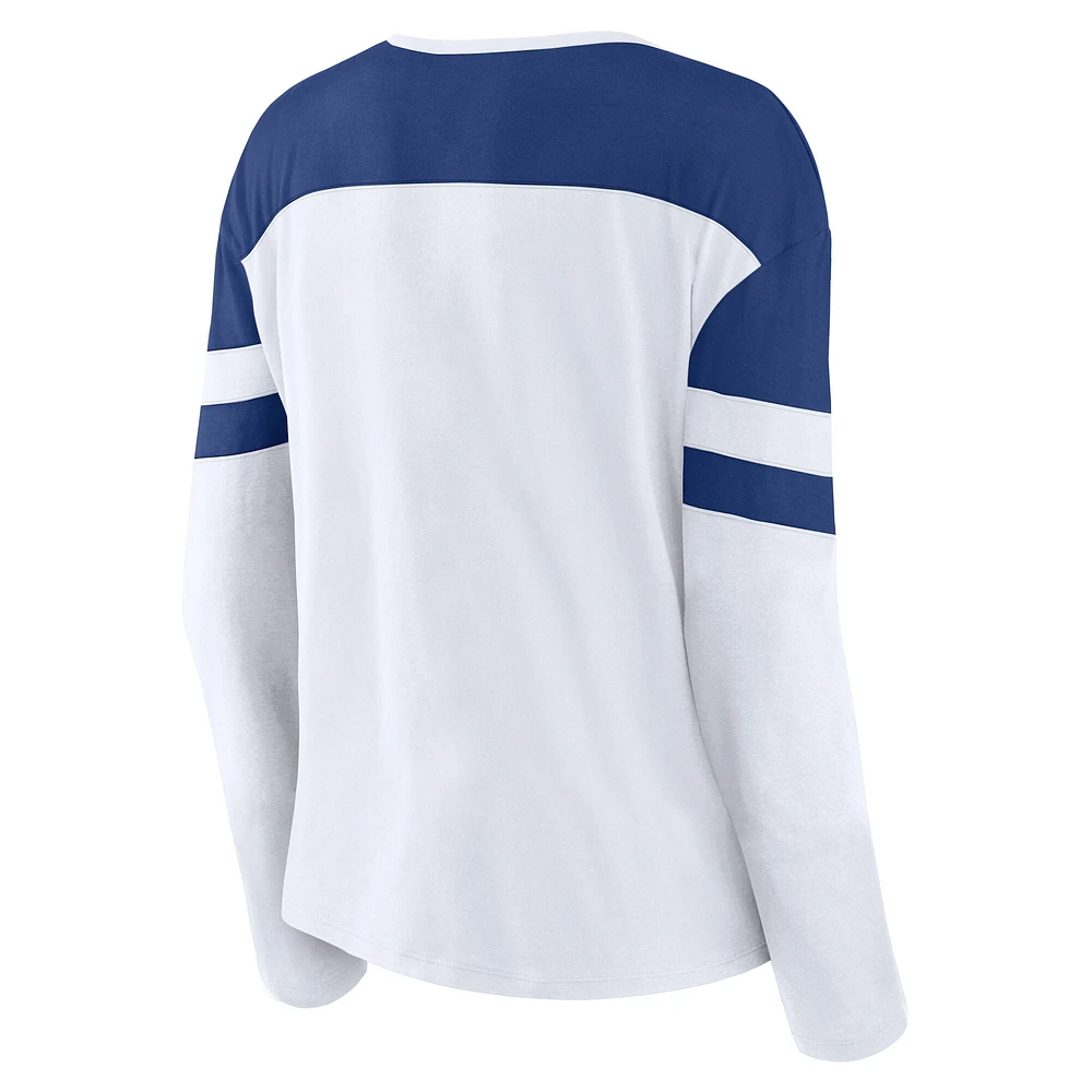 Women's Fanatics White/Blue Tampa Bay Lightning Frozen Long Sleeve Notch Neck T-Shirt