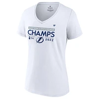 T-shirt blanc à col en V pour femmes Fanatics du Lightning de Tampa Bay 2022 Champions la Conférence l'Est, grande taille