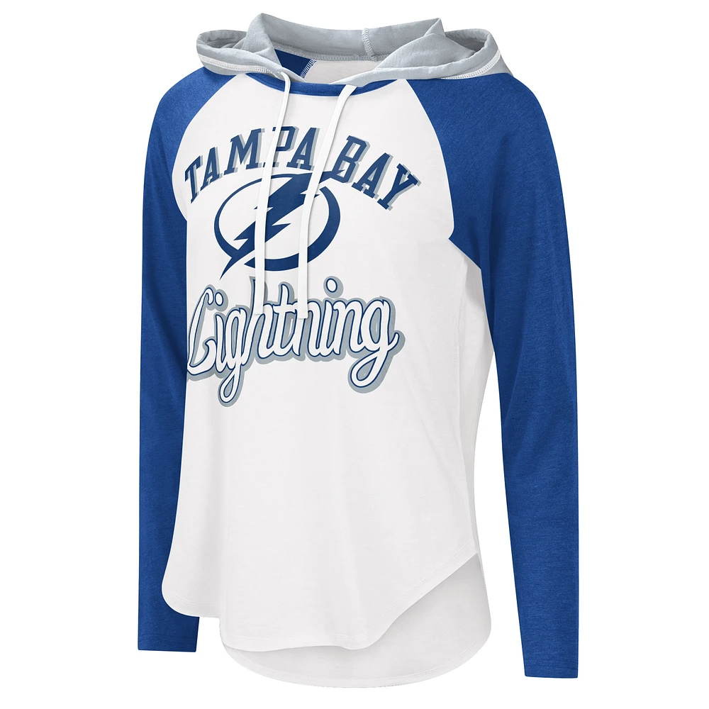 T-shirt à capuche léger G-III Sports by Carl Banks pour femme, blanc/bleu, Tampa Bay Lightning MVP Raglan