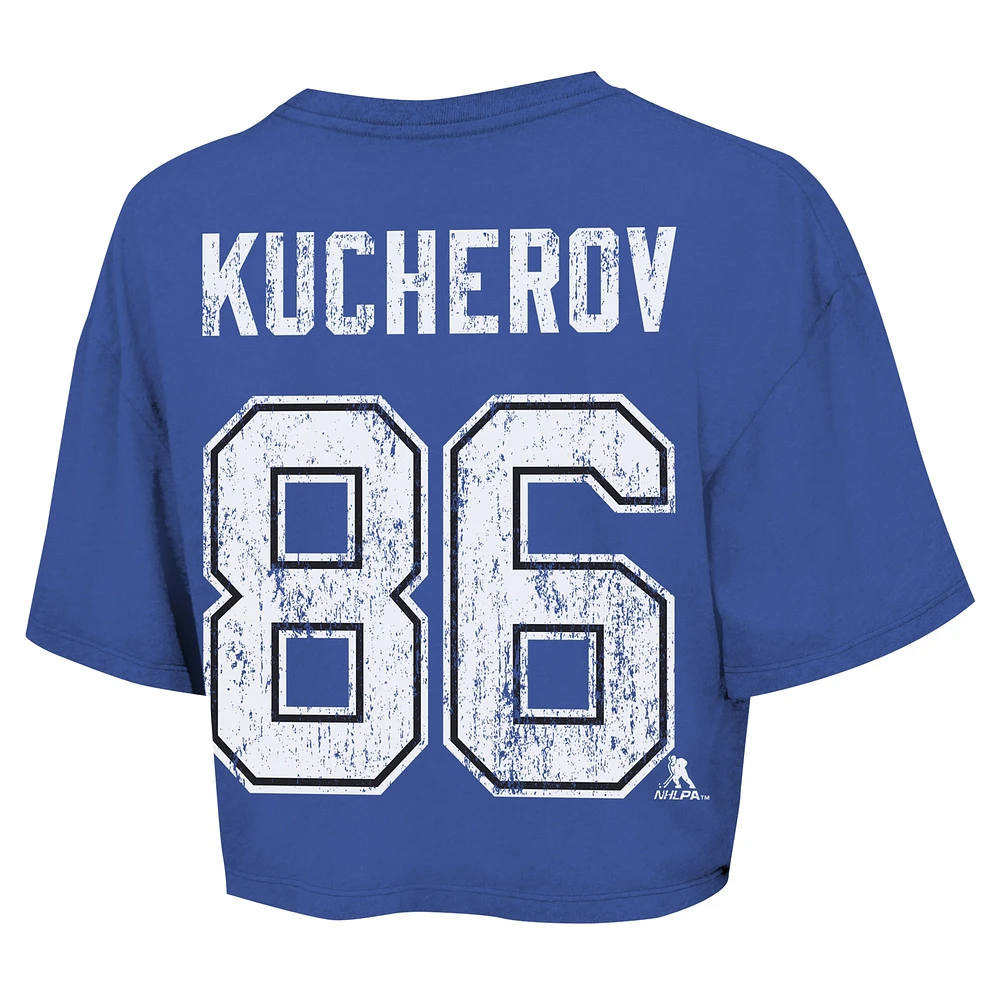 T-shirt court Majestic Threads Nikita Kucherov Royal Tampa Bay Lightning Behind The Net pour femmes avec nom et numéro