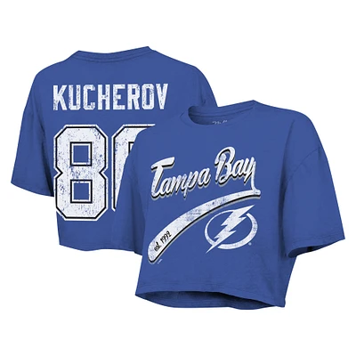 Women's Majestic Threads Nikita Kucherov Royal Tampa Bay Lightning Behind The Net Boxy Name & Number Cropped T-Shirt