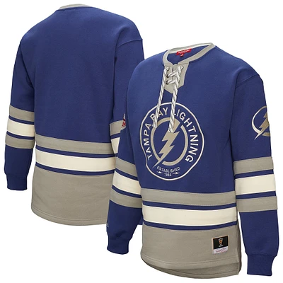 Women's Mitchell & Ness Blue Tampa Bay Lightning Heritage Lace-Up Pullover Sweatshirt