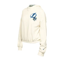 Women's New Era Cream Tampa Bay Lightning Glam Game Quarter-Zip Cropped Floral Hoodie Pullover