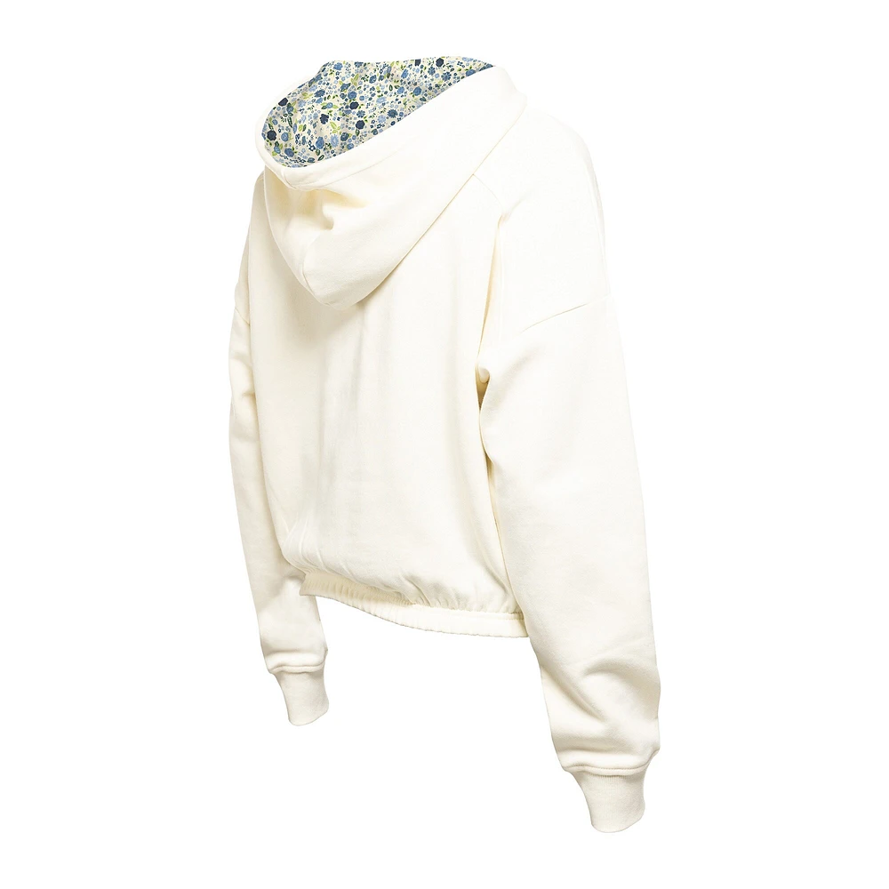 Women's New Era Cream Tampa Bay Lightning Glam Game Quarter-Zip Cropped Floral Hoodie Pullover