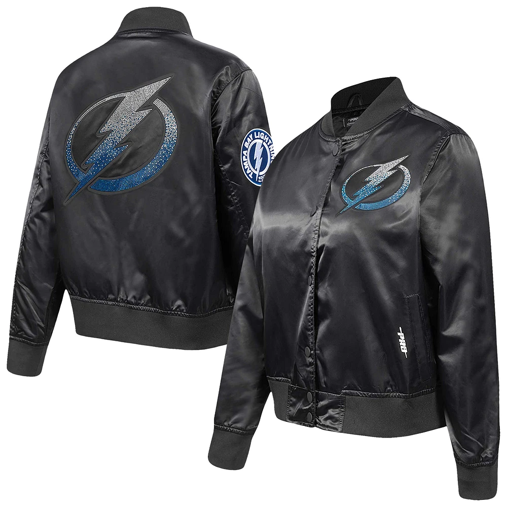 Veste en satin à boutons-pression pour femme Pro Standard Tampa Bay Lightning, noire, avec strass