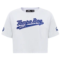 Women's Pro Standard White Tampa Bay Lightning Boxy Script Tail Cropped T-Shirt