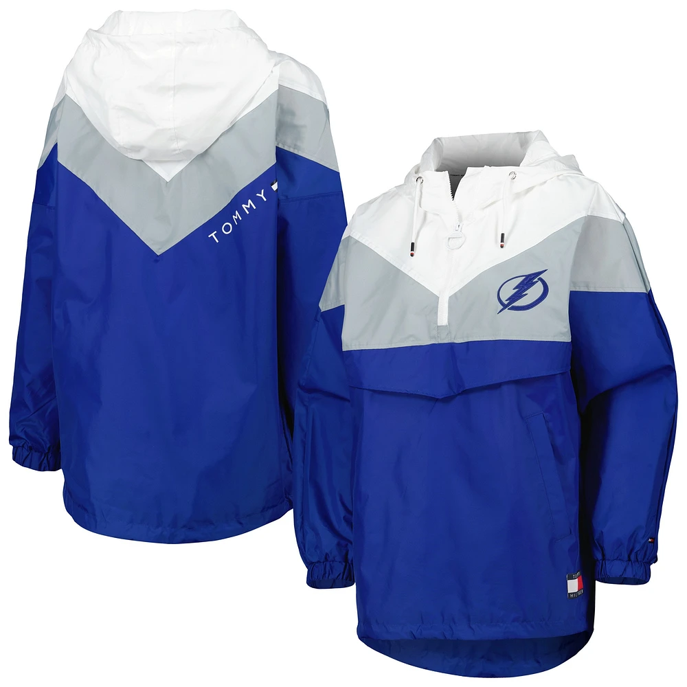 Veste coupe-vent à demi-zip Tommy Hilfiger pour femme bleu/argent Tampa Bay Lightning Staci