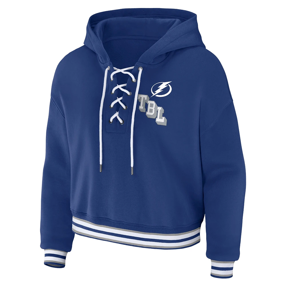 Women's WEAR by Erin Andrews Blue Tampa Bay Lightning Lace-Up Pullover Hoodie