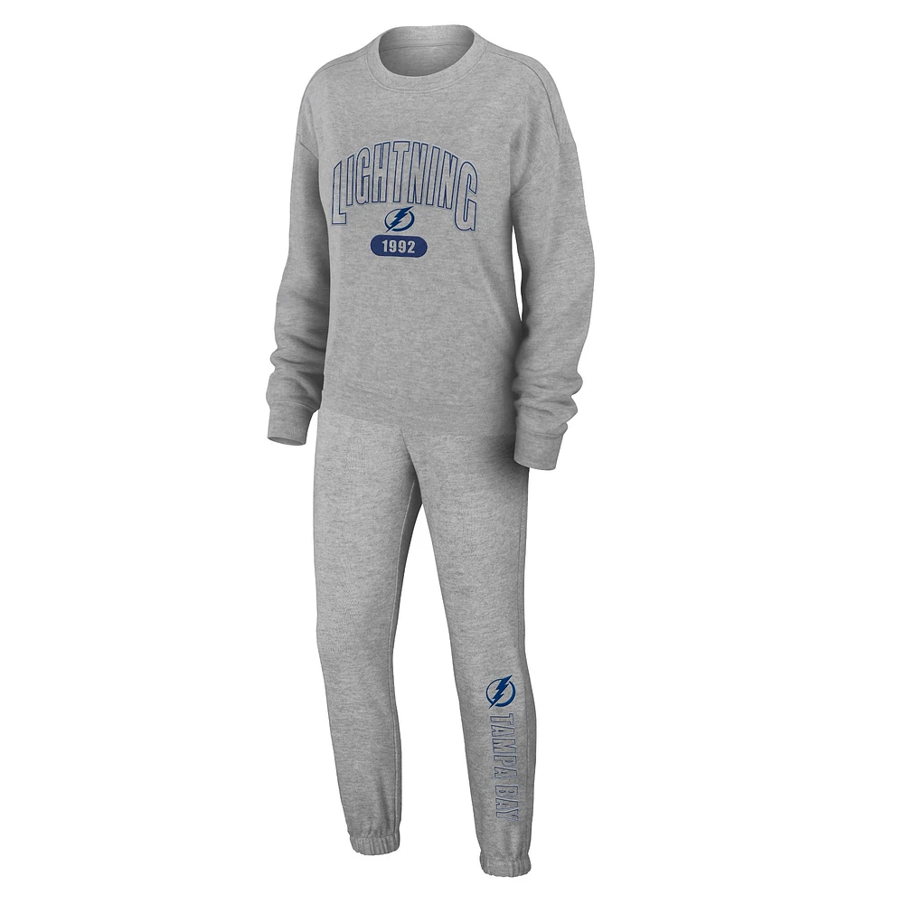 Women's WEAR by Erin Andrews Heather Gray Tampa Bay Lightning Knit Long Sleeve Tri-Blend T-Shirt & Pants Sleep Set