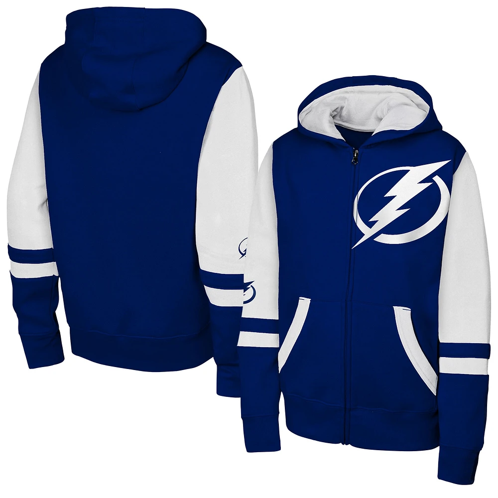 Sweat à capuche entièrement zippé bleu Tampa Bay Lightning Face Off pour jeunes