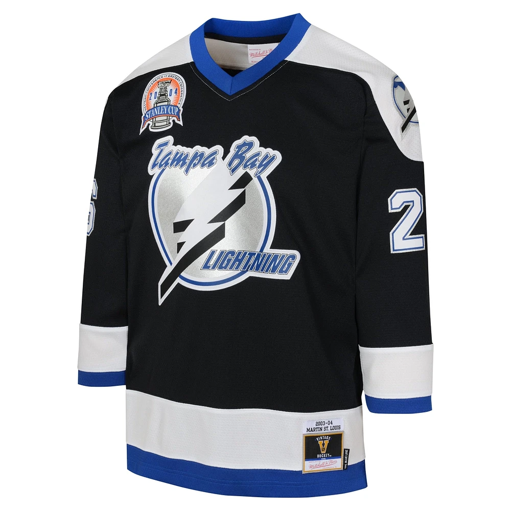 Maillot de joueur ligne bleue Mitchell & Ness Martin St. Louis noir Tampa Bay Lightning 2003 pour jeunes