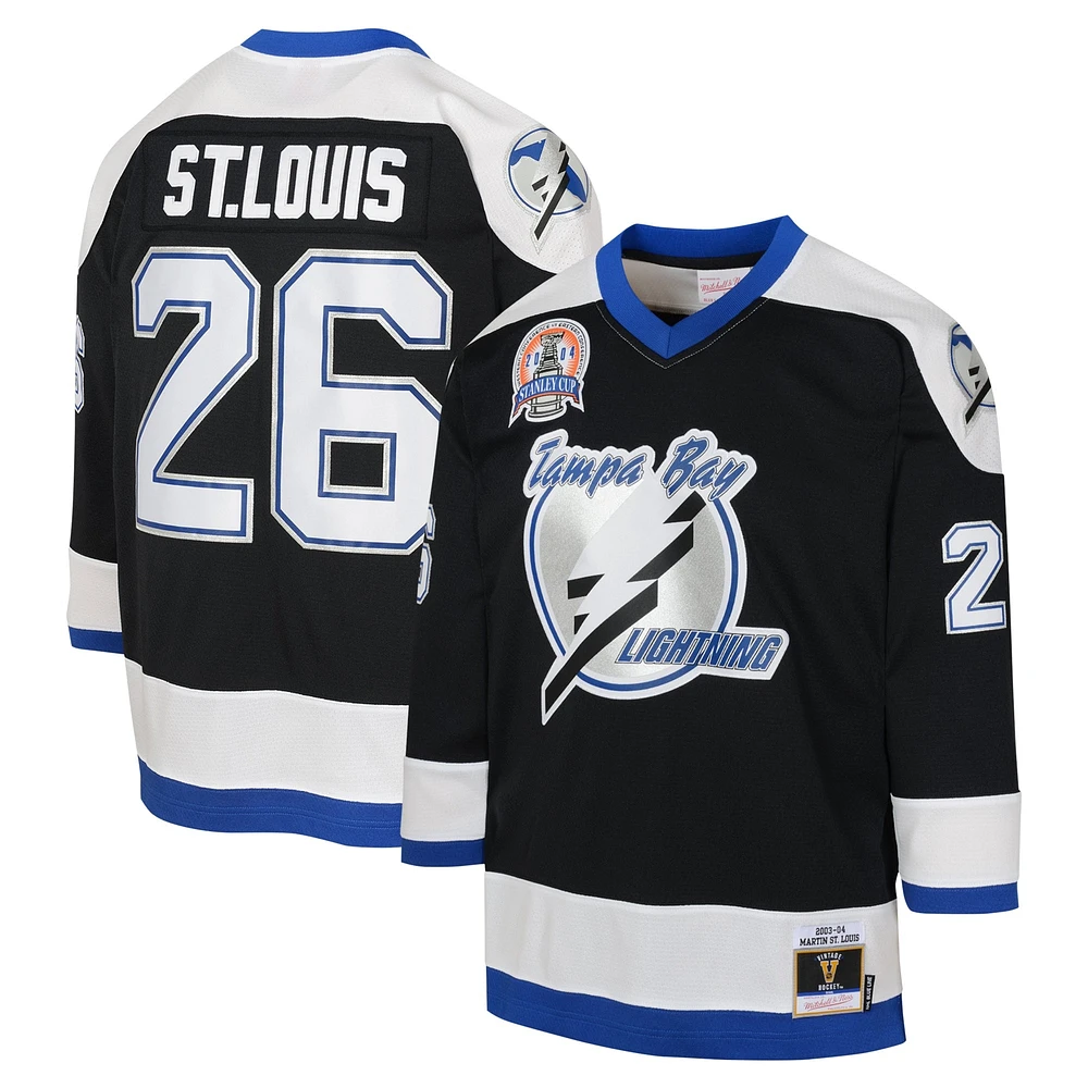 Maillot de joueur ligne bleue Mitchell & Ness Martin St. Louis noir Tampa Bay Lightning 2003 pour jeunes