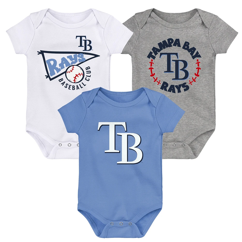 Lot de 3 bodys bleu clair/blanc/gris chiné Tampa Bay Rays Biggest Little Fan pour bébé