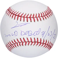 Balle de baseball autographiée par Junior Caminero des Rays de Tampa Bay avec l'inscription « MLB Debut 9/23/23 »
