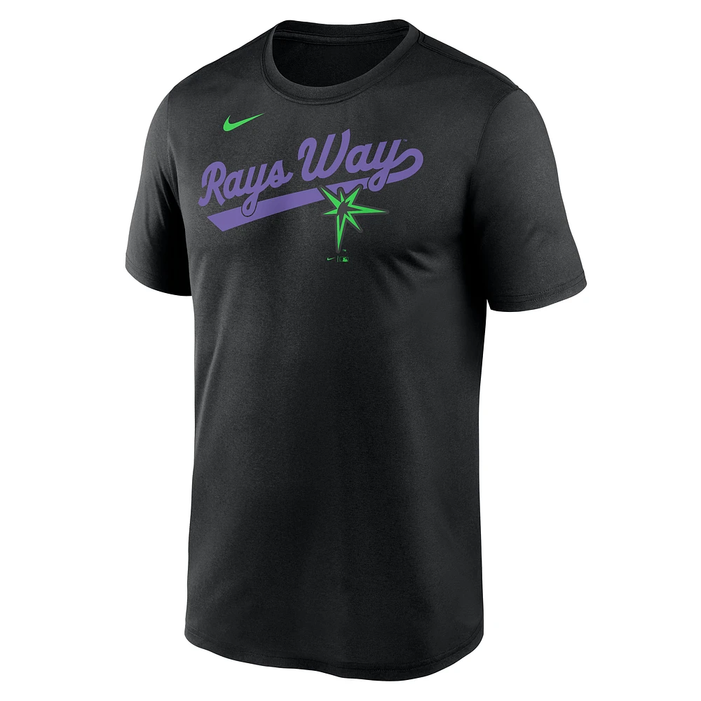 T-shirt Nike noir Tampa Bay Rays 2025 City Connect Team Phrase Script Legend Performance pour homme
