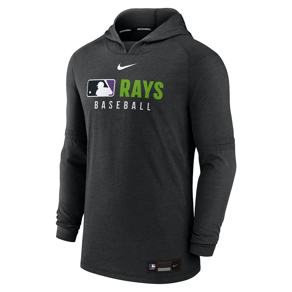 Men's Nike  Heather Black Tampa Bay Rays Authentic Collection Tri-Blend Performance Pullover Hoodie