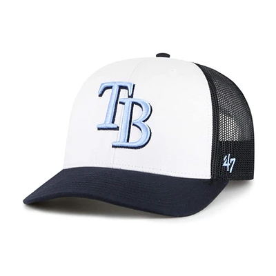 Casquette ajustable Trucker Freshman '47 blanche/bleu marine pour homme des Tampa Bay Rays