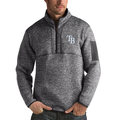 Men's Antigua Heathered Charcoal Tampa Bay Rays Fortune Half-Zip Sweater