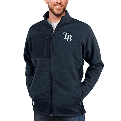 Men's Antigua Heathered Navy Tampa Bay Rays Course Full-Zip Jacket