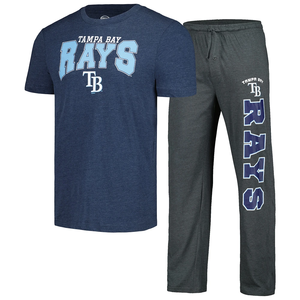 Ensemble de nuit pour hommes Concepts Sport Charcoal/Navy Tampa Bay Rays Meter T-shirt et pantalon